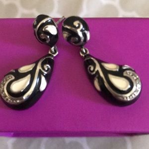 Black and white sterling silver drop earrings